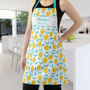 Cute Hand Drawn Lemons Custom Name Text Apron