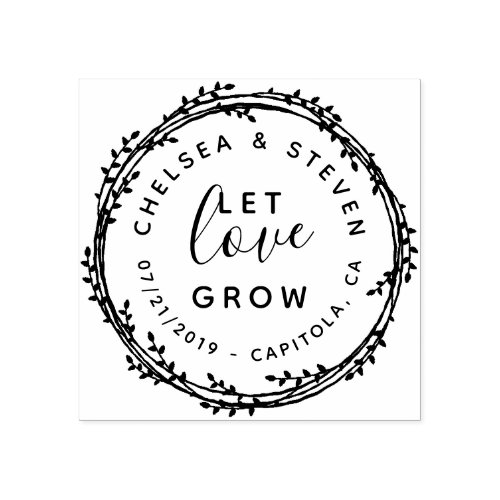 Cute Hand Drawn Let Love Grow Wedding Announcement Rubber Stamp