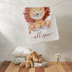 Cute hand drawn lion personalized kids baby blank baby blanket