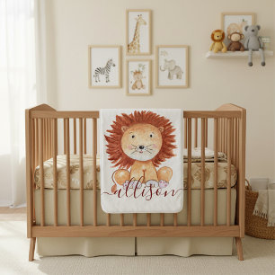 Cute hand drawn lion personalized kids baby blanket