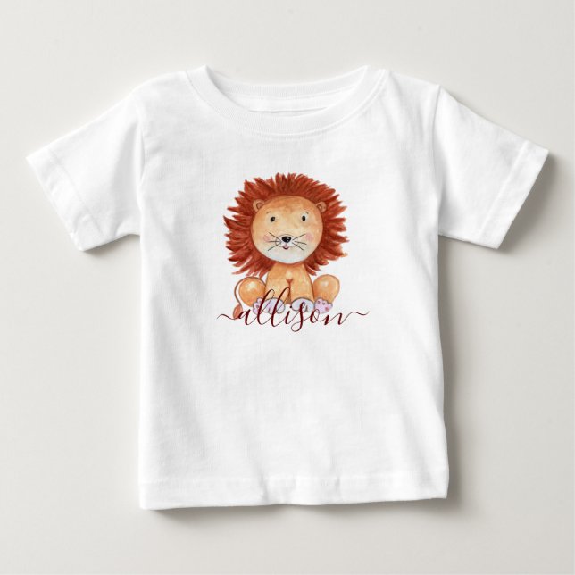 Cute hand drawn lion personalized kids  baby T-Shirt (Front)