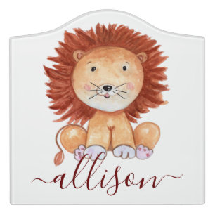Cute hand drawn lion personalized kids  door sign