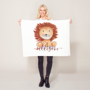 Cute hand drawn lion personalized kids fleece blanket