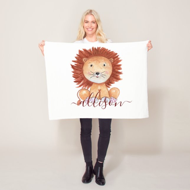 Cute hand drawn lion personalized kids  fleece blanket (In Situ)