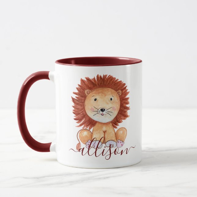 Cute hand drawn lion personalized kids  mug (Left)