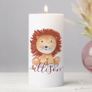 Cute hand drawn lion personalized kids pillar candle
