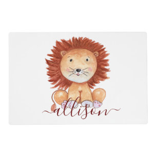 Cute hand drawn lion personalized kids placemat