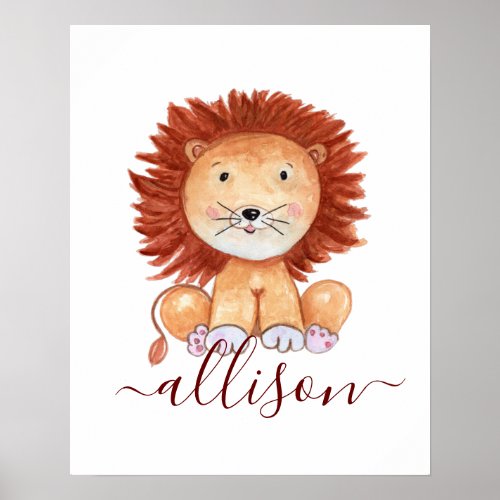 Cute hand drawn lion personalized kids  poster