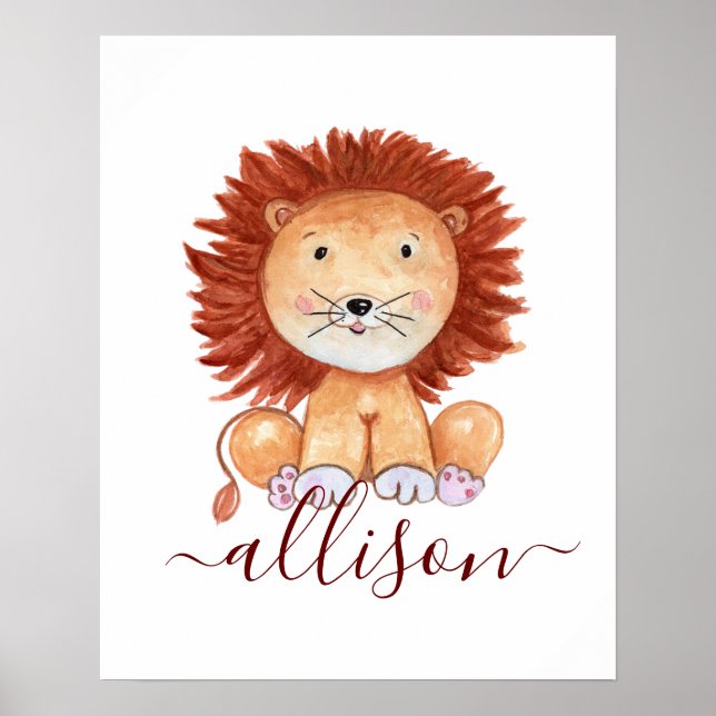 Cute hand drawn lion personalized kids  poster (Front)