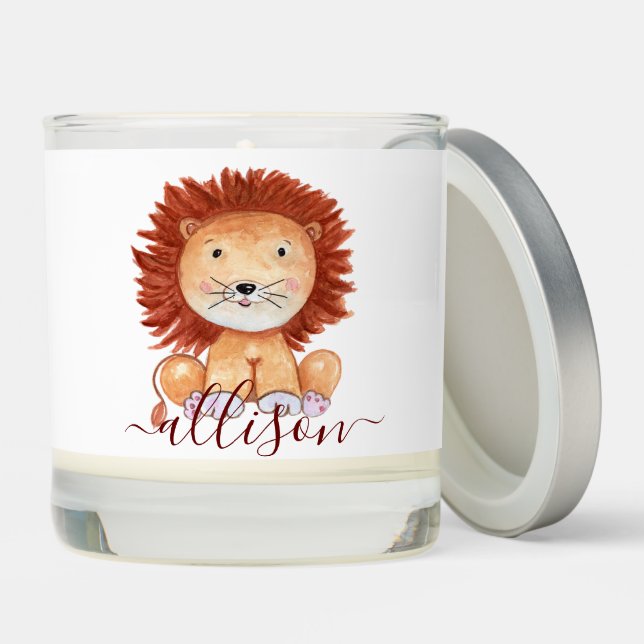 Cute hand drawn lion personalized kids  scented candle (Lid)