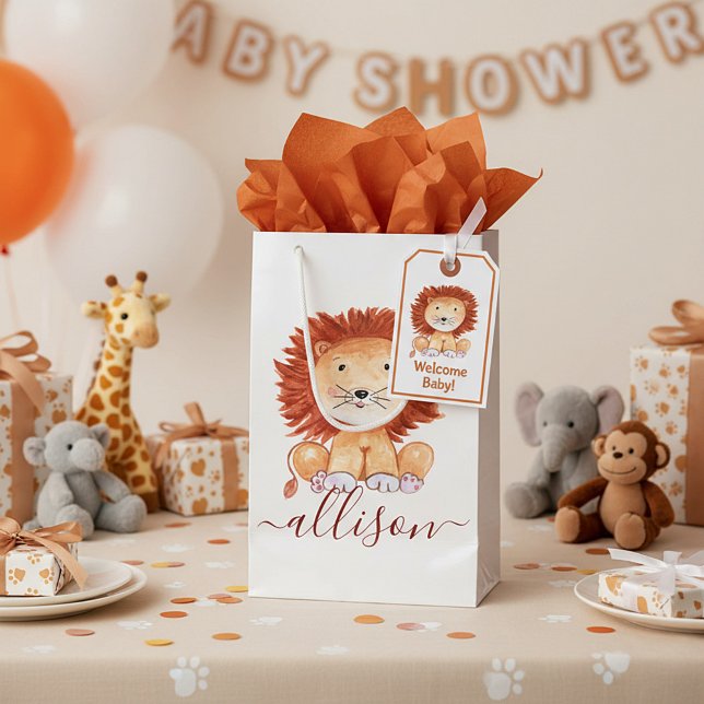 Cute hand drawn lion personalized kids  small gift bag (Creator Uploaded)