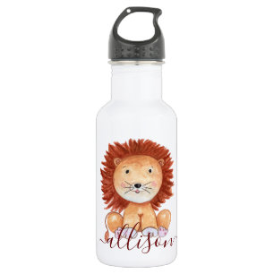 Cute hand drawn lion personalized kids stainless steel water bottle
