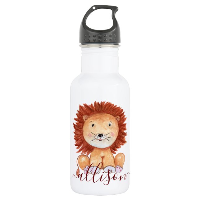 Cute hand drawn lion personalized kids  stainless steel water bottle (Front)