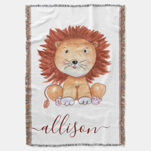 Cute hand drawn lion personalized kids throw blanket