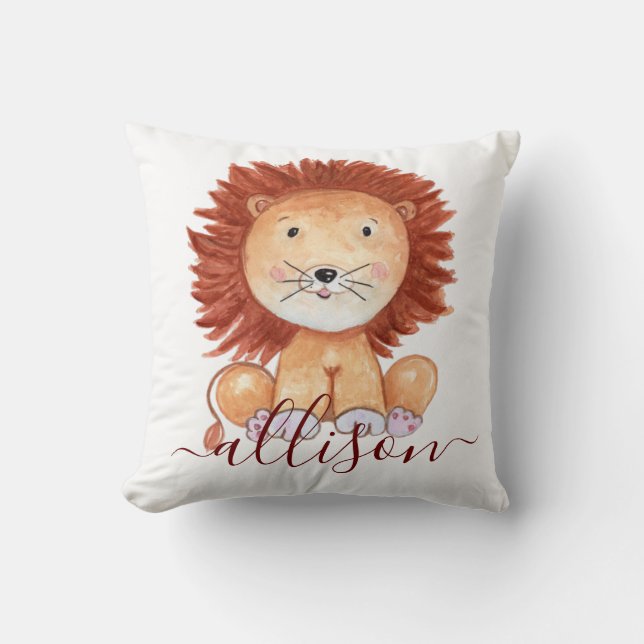 Cute hand drawn lion personalized kids throw pillow (Front)