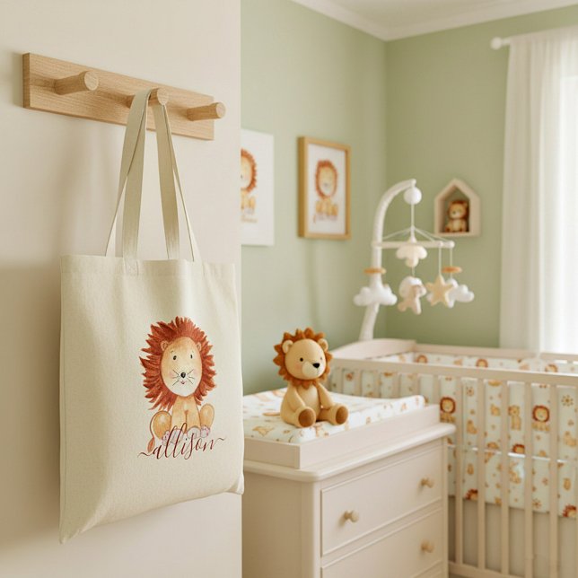 Cute hand drawn lion personalized kids  tote bag (Creator Uploaded)
