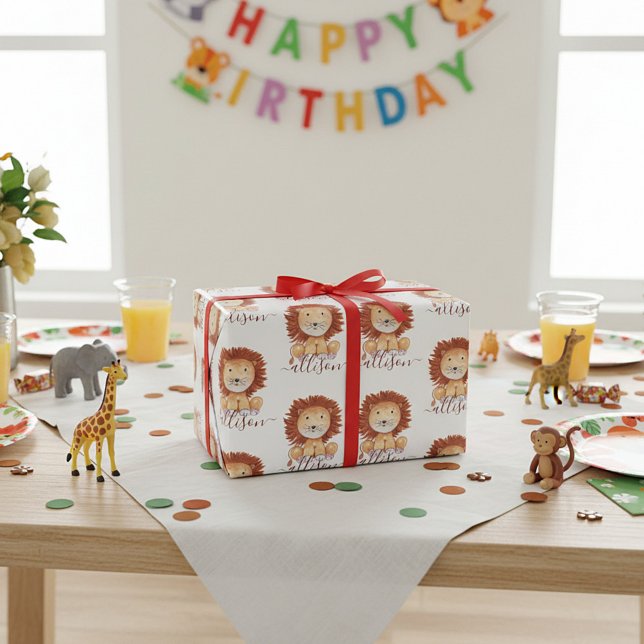 Cute hand drawn lion personalized kids  wrapping p paper (Creator Uploaded)