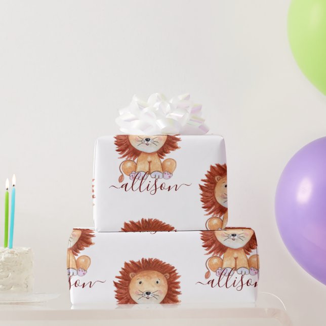 Cute hand drawn lion personalized kids  wrapping p wrapping paper (Party Gifts)