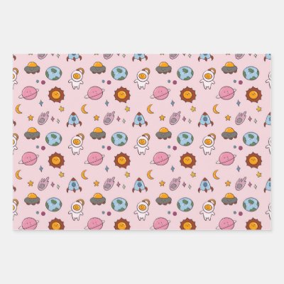 Cute Hand-drawn Little Planet Wrapping Paper Sheets