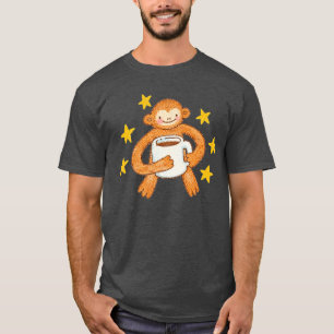 Cute Hand Drawn Monkey Coffee Lover Illustration T-Shirt