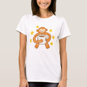 Cute Hand Drawn Monkey Coffee Lover Illustration T-Shirt