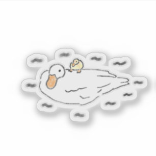 Cute Hand-Drawn Mother And Baby Duck Art Sticker