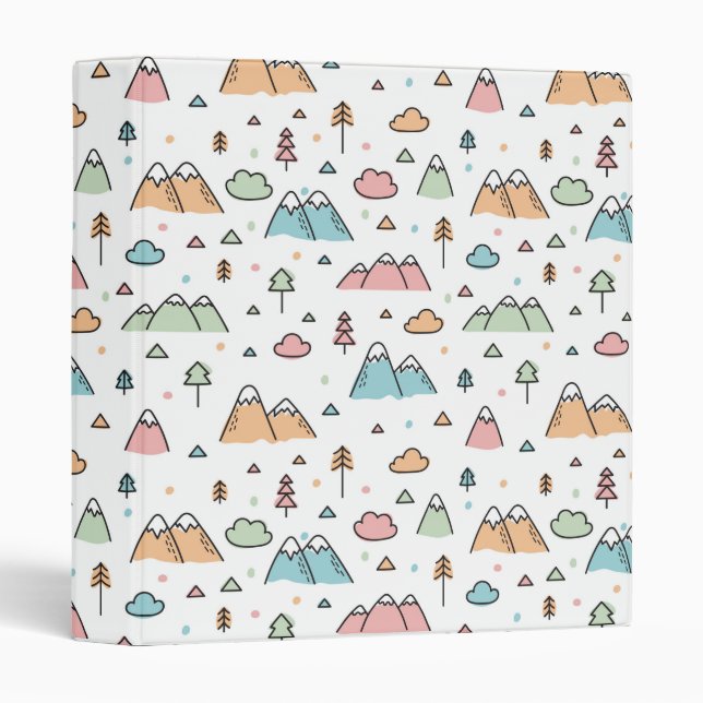 Cute Hand Drawn Mountain Scene Pattern 3 Ring Binder (Front/Spine)