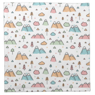 Cute Hand Drawn Mountain Scene Pattern Cloth Napkin