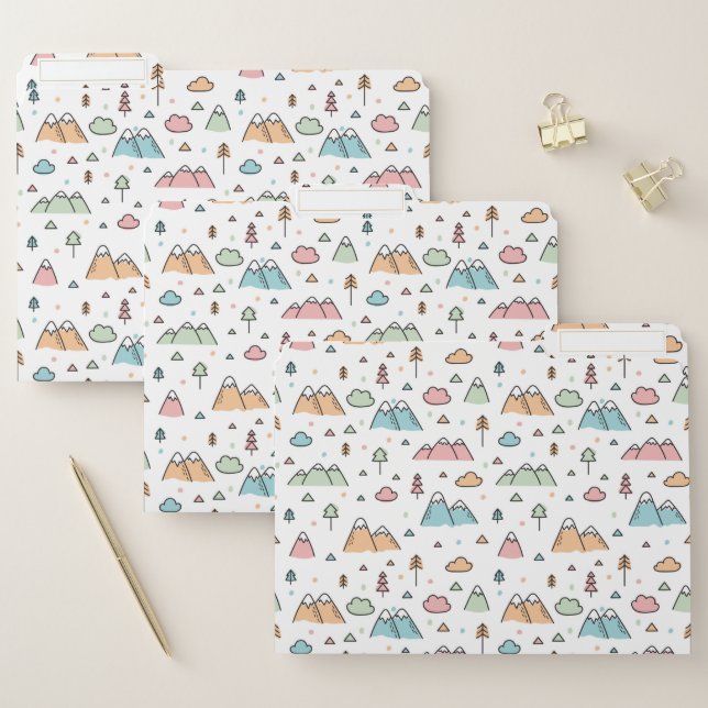 Cute Hand Drawn Mountain Scene Pattern File Folder (Set)
