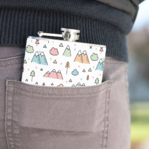 Cute Hand Drawn Mountain Scene Pattern Flask
