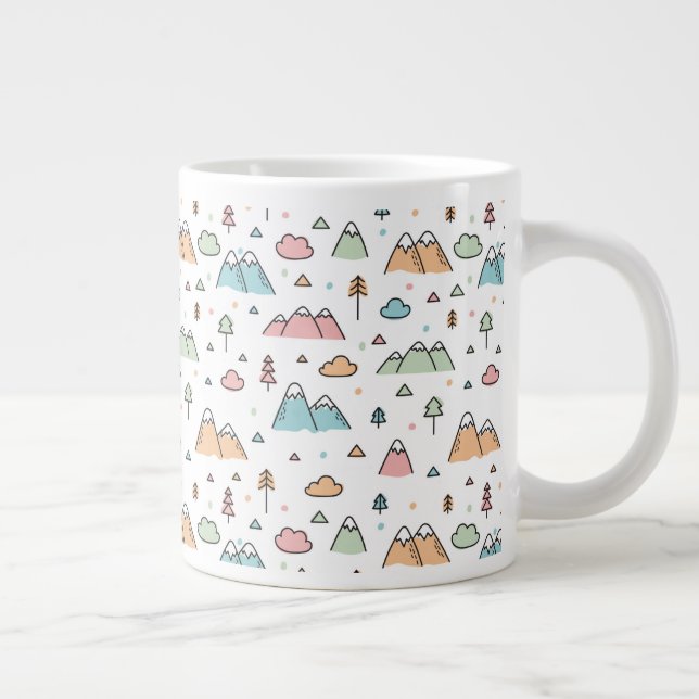 Cute Hand Drawn Mountain Scene Pattern Giant Coffee Mug (Right)
