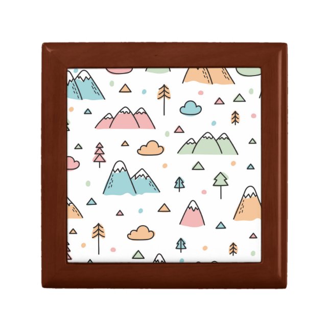 Cute Hand Drawn Mountain Scene Pattern Gift Box (Front)