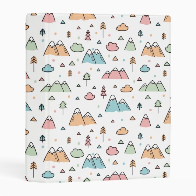 Cute Hand Drawn Mountain Scene Pattern Mini Binder (Front/Spine)
