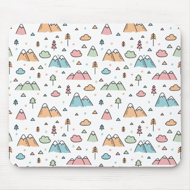 Cute Hand Drawn Mountain Scene Pattern Mouse Pad (Front)