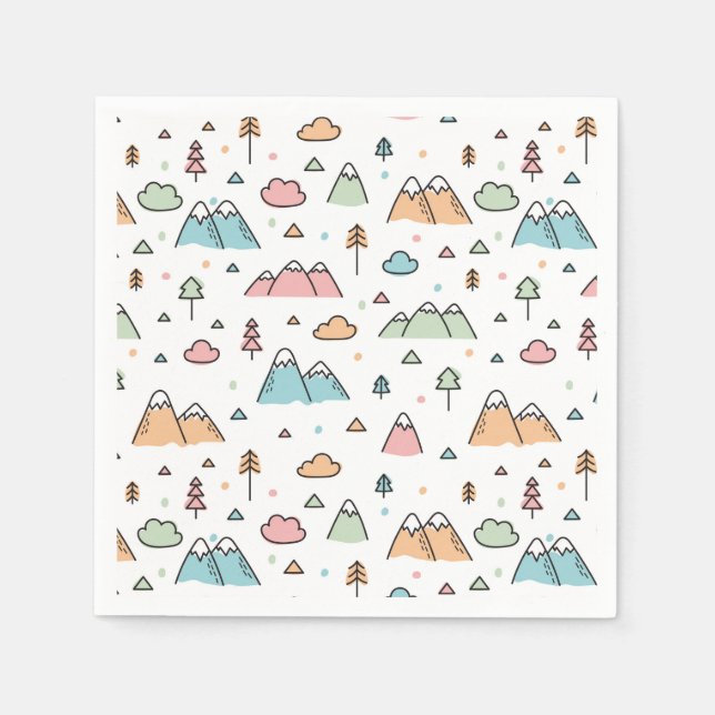 Cute Hand Drawn Mountain Scene Pattern Napkins (Front)
