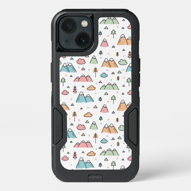 Cute Hand Drawn Mountain Scene Pattern Otterbox iPhone Case (Back)