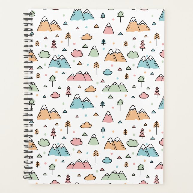 Cute Hand Drawn Mountain Scene Pattern Planner (Front)