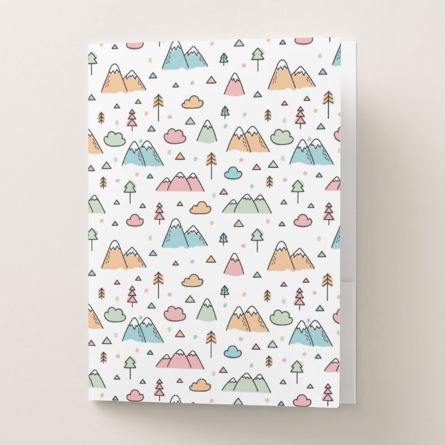 Cute Hand Drawn Mountain Scene Pattern Pocket Folder (Front)