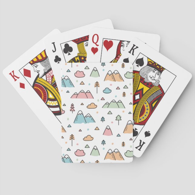 Cute Hand Drawn Mountain Scene Pattern Poker Cards (Back)