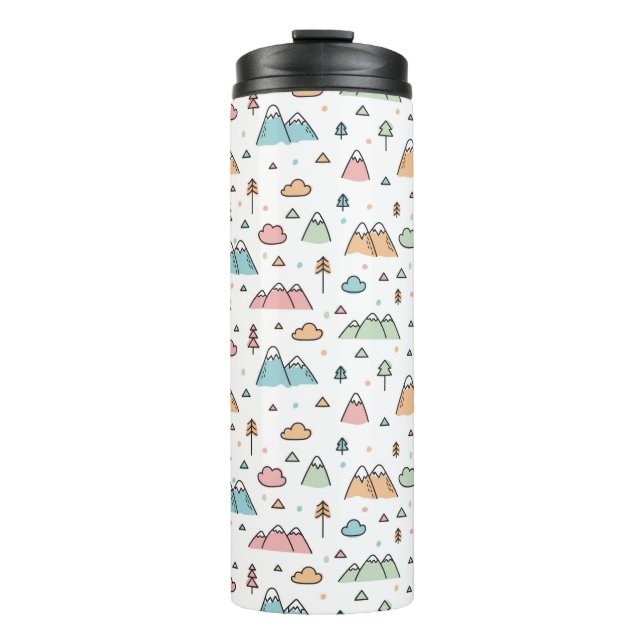 Cute Hand Drawn Mountain Scene Pattern Thermal Tumbler (Front)