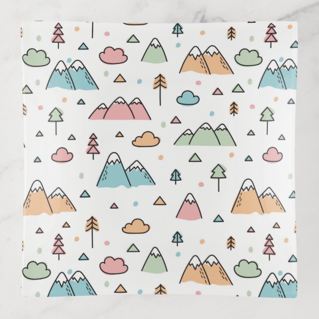 Cute Hand Drawn Mountain Scene Pattern Trinket Tray (Front)