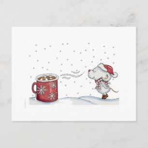 Cute hand drawn mouse design for Christmas Holiday Postcard