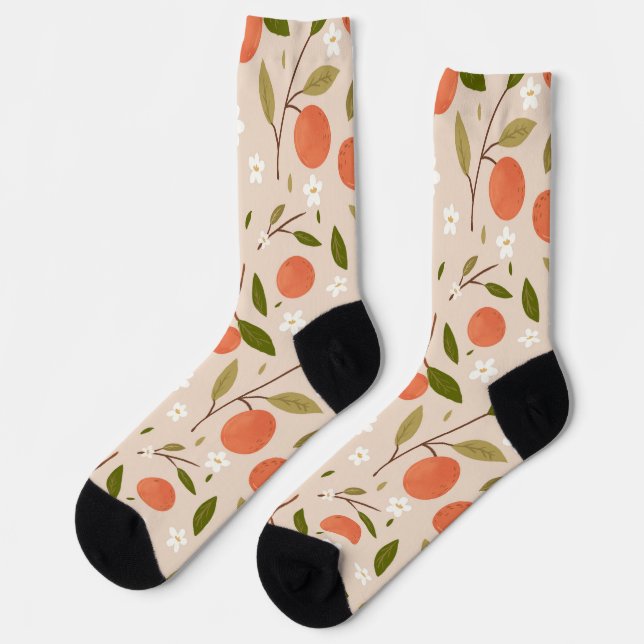 Cute Hand-drawn Orange Blossom Seamless Pattern Socks (Left)