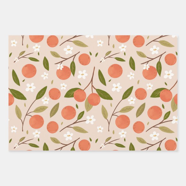 Cute Hand-drawn Orange Blossom Seamless Pattern Wrapping Paper Sheets (Front)