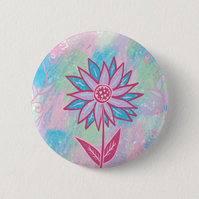 Cute Hand-drawn Pastel Flower Button (Front)