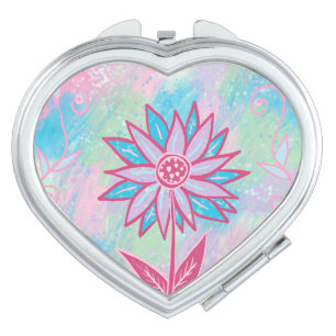 Cute Hand-drawn Pastel Flower Compact Mirror