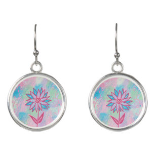 Cute Hand-drawn Pastel Flower Earrings