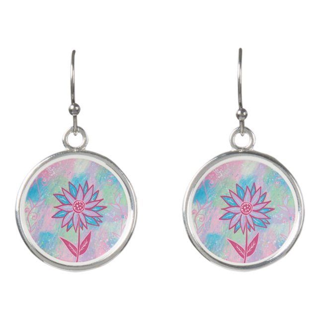 Cute Hand-drawn Pastel Flower Earrings (Front)
