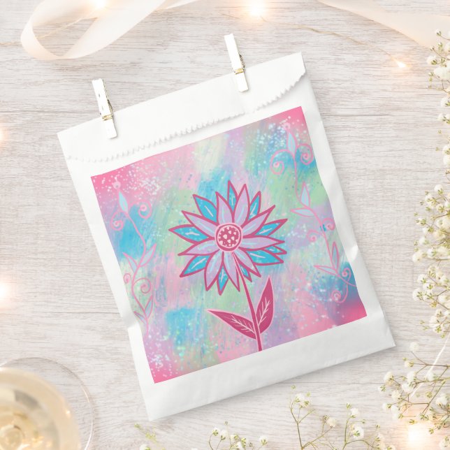 Cute Hand-drawn Pastel Flower Favor Bag (Clipped)