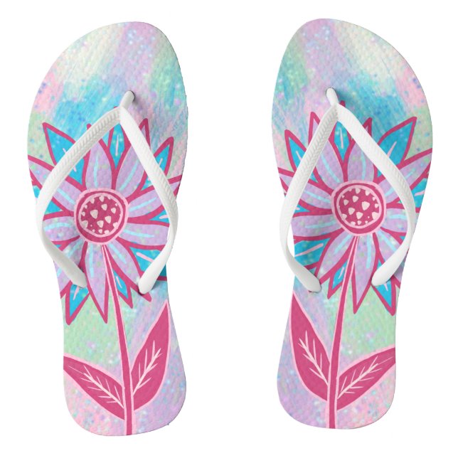 Cute Hand-drawn Pastel Flower Flip Flops (Footbed)